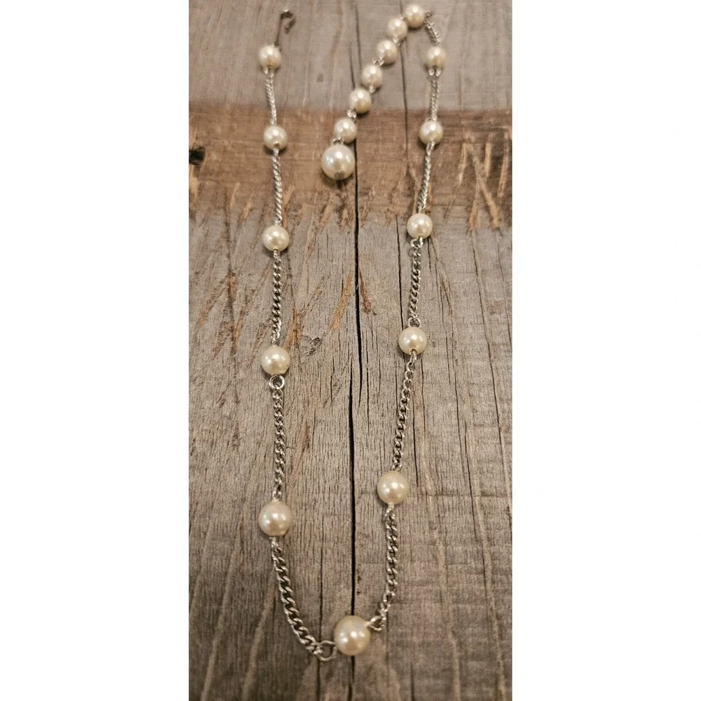 VINTAGE‎ CORO SILVER AND PEARL CHOKER NECKLACE - ELEGANT!